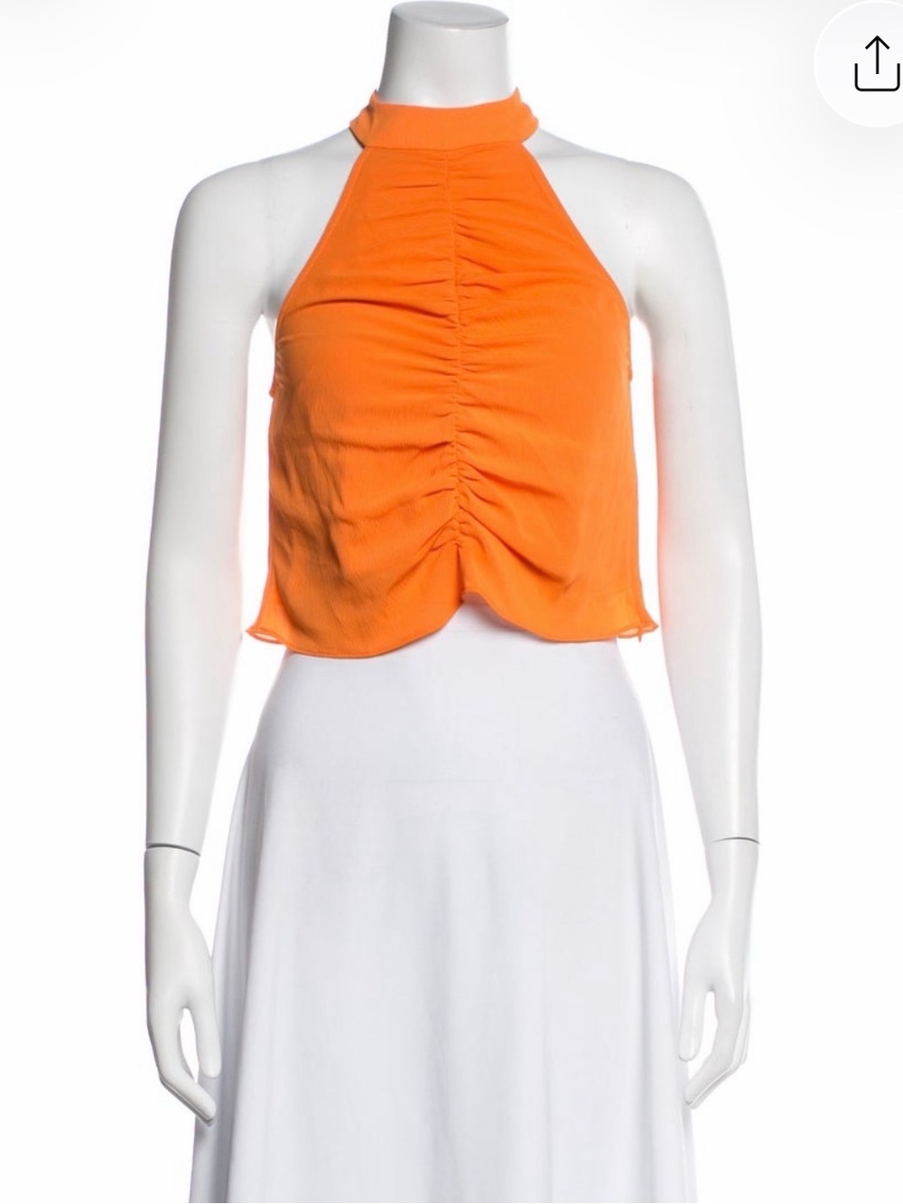 STAUD Orange Ruched Halter Crop Top